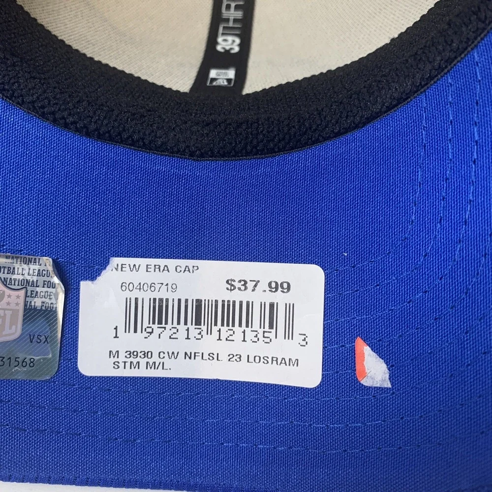 New Era Los Angeles Rams 39THIRTY 2023 Sideline Stretch Hat Size Medium/Large